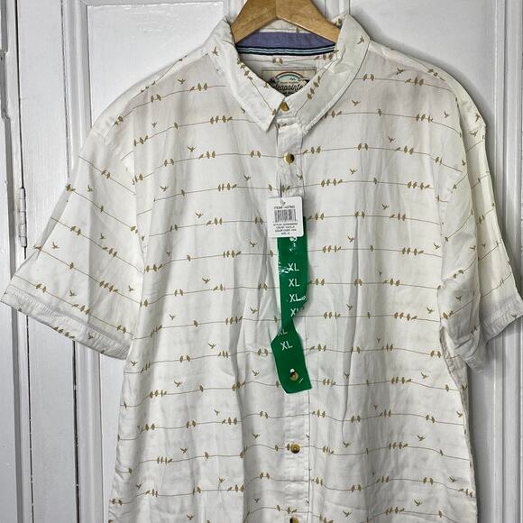 Seapointe Island Classics White Short Sleeve Bird Print Button Up Shirt  XL New - Picture 3 of 10